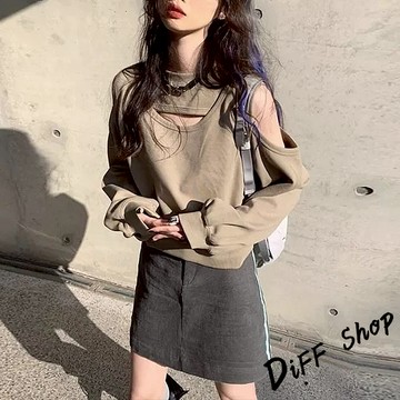 韓版露肩鏤空寬鬆長袖上衣【W651】