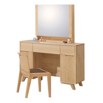 文創集 方斯可實木3.5尺側推式鏡面鏡台組合(含化妝椅)-105x44x143cm免組