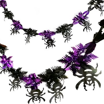 摩達客 錫箔紫黑蜘蛛拉條拉花 Set 每條拉花十朵  紫色 + 黑色  2.3m