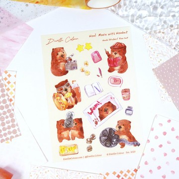 【Wom!袋熊看電影】水彩插畫 和紙貼紙 手帳可愛 澳洲 生物