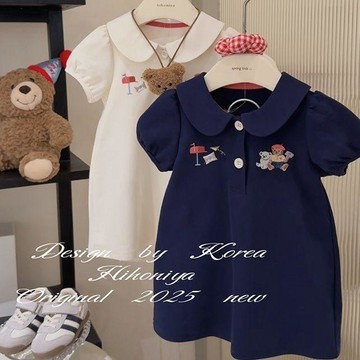 Mini baby🌷童裝夏季小熊裙子女童韓版洋氣連衣裙寶寶POLO裙子