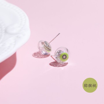 眼觀925銀圓形玻璃球水果耳釘女簡約夏日清新可愛個性設計款耳飾1入
