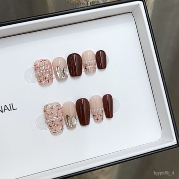 🥰可可新品🥰奈姿 純手工光療穿戴甲紅毛尼小香風批髮成品重複使用美甲貼片可手工穿戴甲高級感穿戴甲顯白美甲片新年穿戴甲 80