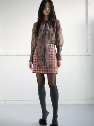 Gingham Tweed A-line Skirt_Pink