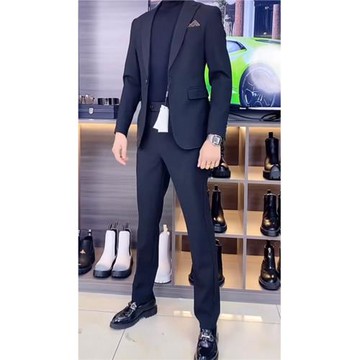 網紅同款小西服男士修身小西裝外套休閑褲兩件套商務上衣正裝套裝