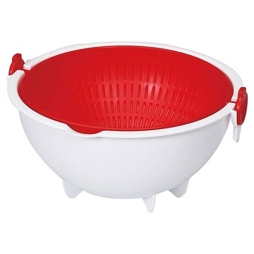 KOKUBO 小久保工業所 半圓形旋轉式瀝水籃-紅色 單手操控  內徑21cm 外徑23cm  1個