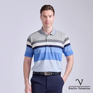 Emilio Valentino 范倫鐵諾 男短袖POLO衫 精梳棉口袋 男上衣(99-5V9018)