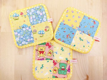 熊熊 蘑菇 花朵 拼布杯墊