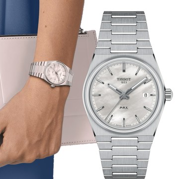 TISSOT 天梭 官方授權 PRX 手錶 女錶 珍珠母貝 -35mm 手錶 指針錶-T1372101111100