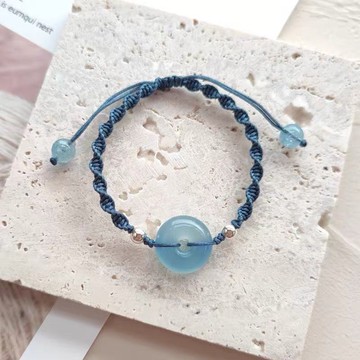 手鍊 手縺 原創新款海藍寶平安扣編繩手鏈女天然草莓水晶手串送閨蜜藍水晶