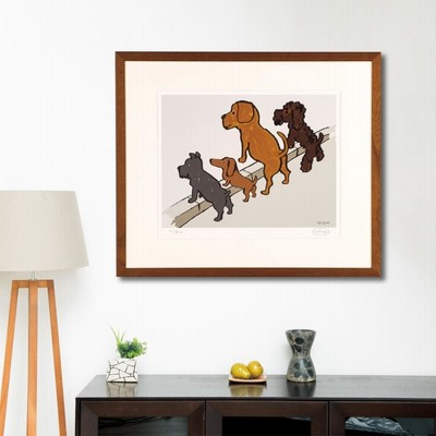 【額縁付き リトグラフ】レイモン・サヴィニャック レイモン サヴィニャック 「 4匹の犬 」 シルクスクリーン 額装 縦