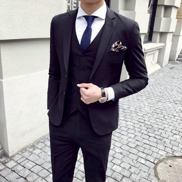 FINDSENSE H1 細條紋 面料 男士 兩扣  修身 彈力 面料 西服 馬甲 西褲 三件套裝