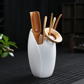 茶道六君子套裝陶瓷功夫茶具零配件黑檀竹木茶夾茶勺茶則茶針整套