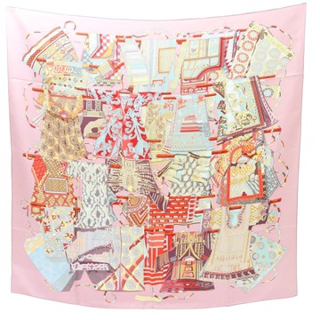 HERMES 愛馬仕 藕色 絲綢 Voyage en Etoffes 90 絲巾 【二手名牌BRAND OFF】