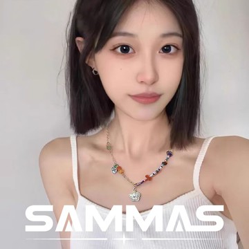 SAMMAS彩色串珠笑臉花朵石頭拼接項鍊小眾個性設計感甜酷辣妹配飾