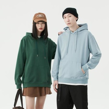 【小白家】秋季日系300g重磅純棉連帽套頭衛衣男女寬松全棉帽衫