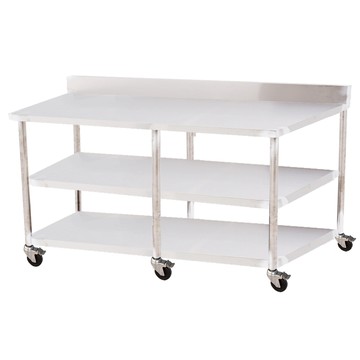 【Abis】客製商品-豪華升級版加牆款三層430不鏽鋼桌-附煞車輪/料理桌/工作桌/工作台/流理台(144X56CM)