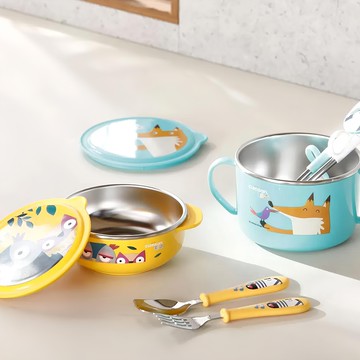 cuitisan 兒童不鏽鋼餐具5件組  1入  Blue  Yellow