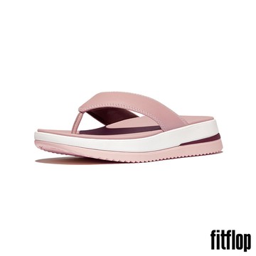 【FitFlop】SURFF 撞色縫線皮革夾腳涼鞋-女(藕粉色/柔粉色)