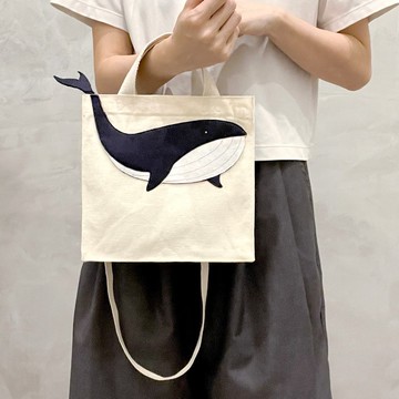 【圖案不是印刷】鯨魚~ 尾巴是拉鍊! 手挽/斜背帆布袋