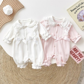 秋季嬰兒衣服滿月公主套裝女寶寶網紅可愛百天連體衣純棉帶帽爬服鑫弘-萌寶童裝可開發票