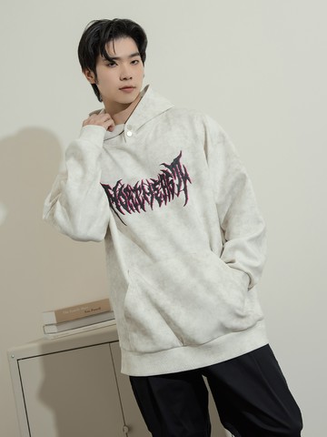 潮流渲染拉膠英文長帽T