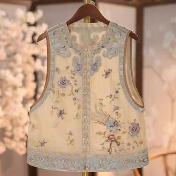新中式2026新款國風夏季重工刺繡圓領馬甲背心女復古盤扣馬夾