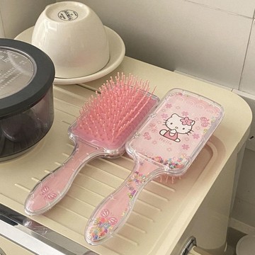 臺灣現/🎀梳子 氣墊梳新款方形搖搖樂捲髮梳Kitty貓亮片氣墊學生美髮梳可愛少女氣質梳