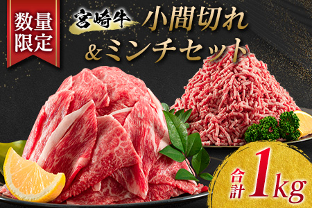 ≪数量限定≫宮崎牛小間切れ＆ミンチセット(合計1kg)　肉　牛　牛肉 BB126-23