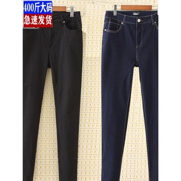 外貿特大碼女裝高彈力牛仔褲300斤胖MM簡約魔術高腰小腳牛仔長褲