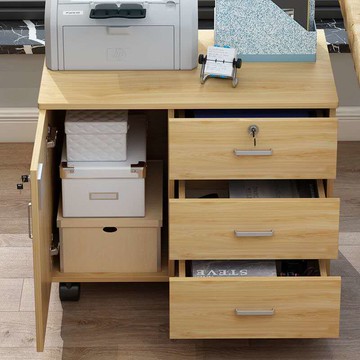 辦公櫥櫃 辦公文件櫃帶鎖抽屜櫃可移動儲物櫃木質加厚收納櫃資料櫃打印機櫃S070快速出貨