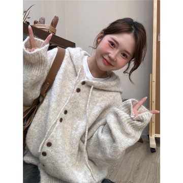 連帽開衫秋冬季韓系穿搭軟糯毛衣