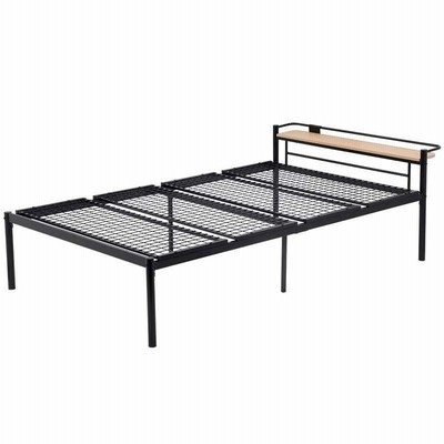 ITWAZ ベッド シングル パイプ ベッド シングル シンプル 通気性 組立品 子供 ベッド コンセント付き ブラック 棚付き メッシュ床