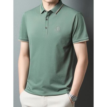 (免運)新疆棉燙鉆短袖POLO衫男夏季薄款純色翻領T恤男中年爸爸休閑上衣