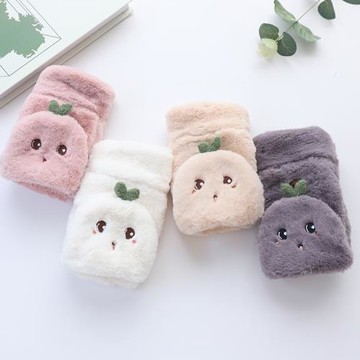 盛琦冬季新款仿兔毛皮時尚半指翻蓋露指加絨加厚卡通豆芽女士手套