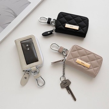智慧鑰匙包 單層 【絎縫簡約 姓名飾牌 刻字】 莫蘭迪色鑰匙包 HE46U