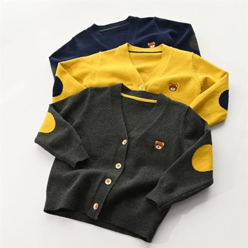 兒童針織毛衣開衫 男童女童純棉外套 刺繡小熊貼布中童秋冬款童裝