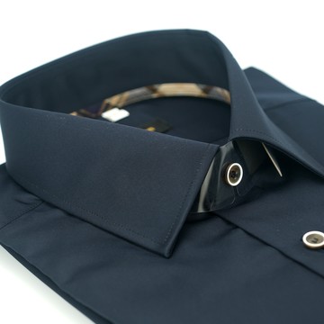 【金安德森】經典格紋繞領深藍色吸排窄版襯衫-長袖(轉)