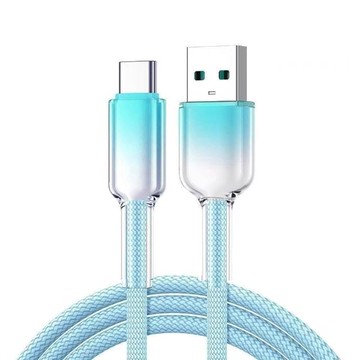 【樂樂】120W冰晶頭彩色编織快充線 USB to TYPE-C1M漸變藍