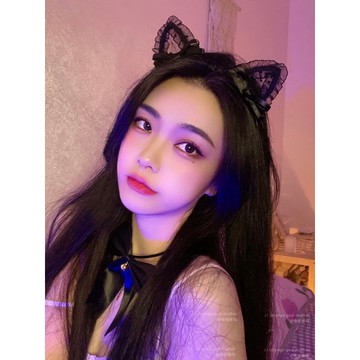 7392現貨 【蝴蝶結貓耳髮箍】網紅直播髮夾黑色蕾絲朵髮箍女性感網紗日係可愛蝴蝶結頭飾品COSPLAY貓耳貓咪髮箍蕾絲