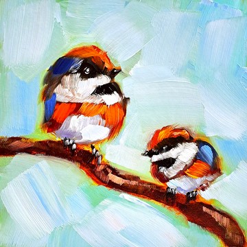 Bushtit 畫雀原創藝術情侶雀油畫動物藝術