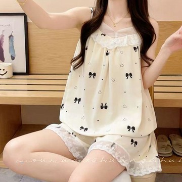 DUYI~夢詩 睡衣女純欲風蕾絲吊帶夏季帶胸墊可愛小貓外穿家居服套裝