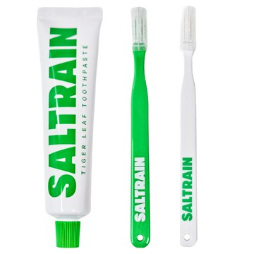 SALTRAIN 積雪草三件組 - 綠 (積雪草修護灰鹽牙膏+極細軟毛牙刷-綠白各1)  100g  1組