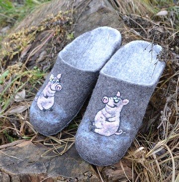 毛氈羊毛豬拖鞋男士定制保暖家居鞋男朋友家拖鞋