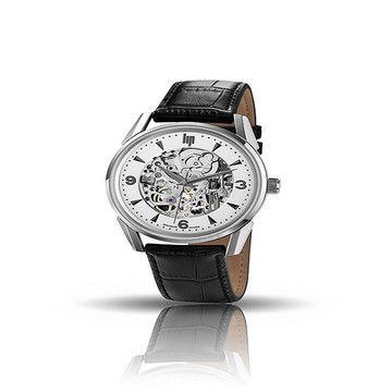 【lip】Himalaya精緻時尚真皮鏤空機械腕錶-時尚黑/671248