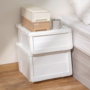 粉彩河馬口前掀滑蓋收納箱(附造型貼紙)-S-4入 典雅白