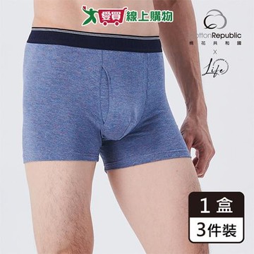 CR棉花共和國 棉柔彈力舒適平口褲M~XL(3件裝)親膚舒適 乾爽柔滑 透氣耐穿 四角褲 男內褲【愛買】