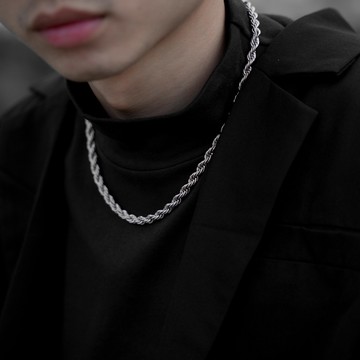 【衣衫倉庫】項鍊男 鈦鋼項鍊 男生項鍊 麻花項鍊 嘻哈項鍊 麻花鏈 麻花練 銀項鍊