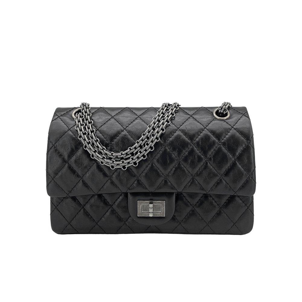 Chanel 2.55 復刻雙蓋仿舊銀扣口蓋包-24cm