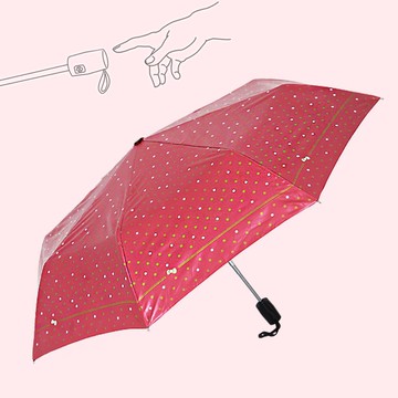 降溫14度凱蒂風圓點單指超輕收黑膠自動傘自動開收傘